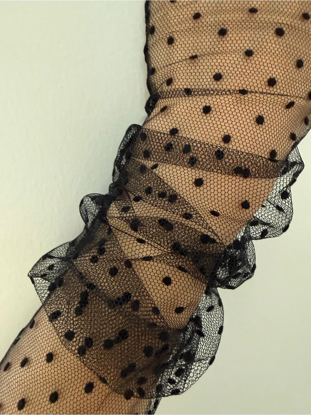 Black Polka-Dot Sheer Mesh Opera Gloves